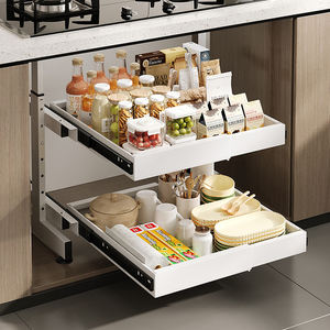 منظم تخزين معدني قابل للتعديل بطبقتين لخزانة المطبخ والحمام، رف انزلاقي قابل للتمديد تحت الحوض - Product Image 3