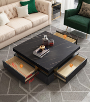 Ensemble de table basse et meuble TV convertible moderne de luxe avec plateau en acier inoxydable et ardoise pour salon, villa, maison