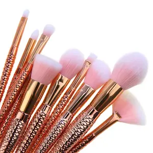 BS-1003 Insieme di Spazzola di Trucco 10pcs Mermaid Spazzole Oro Rosa Make-up Pennello