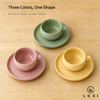 Ensemble de tasses et soucoupes en céramique avec anse carrée, 90 ml, logo personnalisé, intérieur brillant, extérieur mat, vente en gros LEXI
