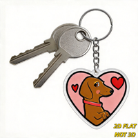 Gantungan Kunci Hati Dachshund Anjing Coklat Lucu dengan Kerah Merah & Hati Mengambang, Aksesoris Akrilik Latar Belakang Merah Muda, Aksesori Pecinta Hewan Peliharaan