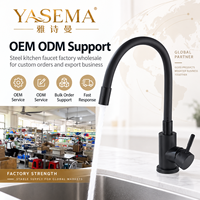 Robinet de cuisine en acier noir, mitigeur d'évier à poignée unique, bec flexible, débit d'eau fluide, vente en gros d'usine OEM ODM