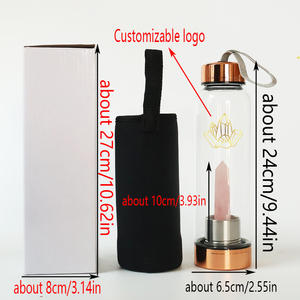 Botol Air Kaca Kuarsa Jernih Amethyst Rose Gold 500ml dengan Cetak Logo Kustom, Infuser Teh, dan Batu Permata Penyembuh - Product Image 2