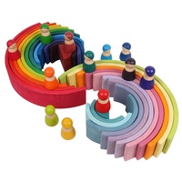 Balok Bangunan Kayu Pelangi Besar Montessori 20-Piece Stacker Box untuk Anak Usia 2-3 Tahun