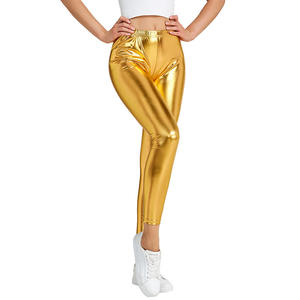 Hot Gold Stamping Womens Pants Sexy <strong>Faux</strong> <strong>Leather</strong> Pants Metal Reflective <strong>Trousers</strong> - Product Image 4