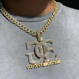 Nouveau Iced Out Bling <span class=keywords><strong>God</strong></span> Over Everything Pendentif Collier Or Argent Plaqué 5A Zircon Lettre GOE Charme Hommes Hip Hop Bijoux - Product Image 1