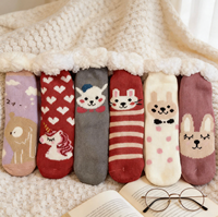 Chaussettes d'intérieur chaudes à rayures lapin, doublées en sherpa, écologiques, en tricot standard, pour femme