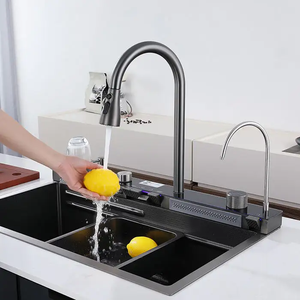 Évier de cuisine en acier inoxydable à cascade d'usine, évier de cuisine à cuve unique avec lave-gobelet - Product Image 4