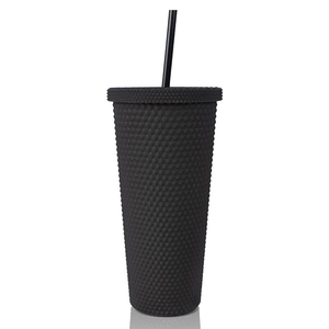 Vasos de plastico CON Tapa ถ้วยเคลือบสีดำกำหนดโลโก้ OEM สีทองผนังสองชั้นพลาสติกรักชาติ
