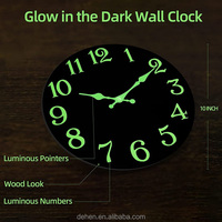 Jam Dinding Kayu Modern MDF Fluoresen dengan Jarum Angka Bercahaya, Dekorasi Rumah, Bentuk Bulat Hitam, Jam Senyap, Logo Custom