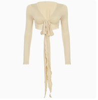 Crop top cardigan sexy moulant à manches longues et col en V, couleur unie, bordure en dentelle à volants, côtelé, en spandex, anti-boulochage, respirant, style Y2K