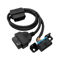Kabel Pembagi OBD2 16 Pin Universal Sudut Kanan, Konektor J1962 1 Male ke 2 Female dengan Braket Pemasangan di Bawah Dasbor 50cm