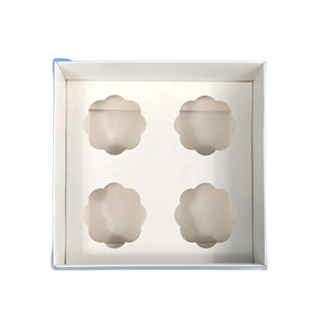 XJH 4 Cavities Flower Shaped Recycled Materials Food Safe Insert <b>Cupcake</b> Boxes with Clear Lid for Birthday Party - Product Image 1