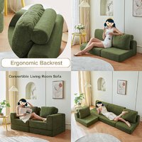 Sillón Moderno Cuadrado Tapizado en Tela Verde, Sofá de Una Plaza para Sala de Estar, Silla Seccional Comprimida