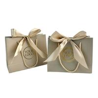 Sac en papier de luxe Youen personnalisé avec logo, couleur or champagne, pour vêtements, avec ruban, idéal pour le commerce de détail