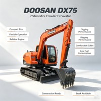 Offre Spéciale : Excavatrice d'occasion DOOSAN DX75, 7,5 tonnes, compacte, sur chenilles, coréenne, en excellent état de fonctionnement pour le terrassement, en stock.