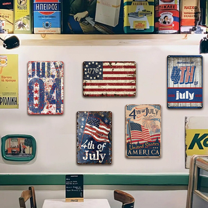 Letrero Metálico Vintage con Diseño del Día de la Independencia del 4 de Julio y Estampado de la Bandera Americana - Product Image 4