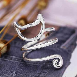 Smooth Winding <b>Cat</b> Shape Finger <b>Ring</b> Cute Daily Women Hand Jewelry Gift For Her - Product Image 1