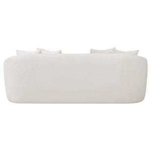 Canapé moderne en bouclette couleur ivoire Linden avec structure en bois massif et design contemporain du milieu du siècle pour salon - Product Image 5