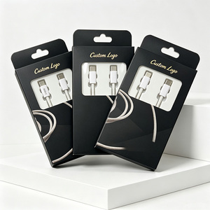 กล่องบรรจุภัณฑ์สาย USB แบบมีโลโก้สั่งทำพิเศษ พร้อมหน้าต่างใส พิมพ์ฟอยล์ทอง กล่องกระดาษแข็งสำหรับส่งสินค้าอิเล็กทรอนิกส์สำหรับผู้บริโภค - Product Image 1