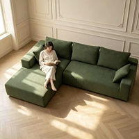 Maßgefertigtes Großhandels-3-Sitzer Konvertierbares Komprimiertes Sektional-Sofa-Set Schaumstoffgefüllt Stoffbezug Modern Grün mit Chaiselongue für Wohnzimmer