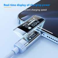 Cable de Carga Rápida USB C de 240W con Pantalla LED en Tiempo Real, 4 Colores Vibrantes, Trenzado, Sincronización de Datos de 480Mbps para Laptop/Viajes
