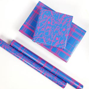 Wholesale 80g Fluorescent <b>Blue</b> Glossy <b>Paper</b> Neon Glow Prints Wrapping <b>Paper</b> <b>Roll</b> - Product Image 5