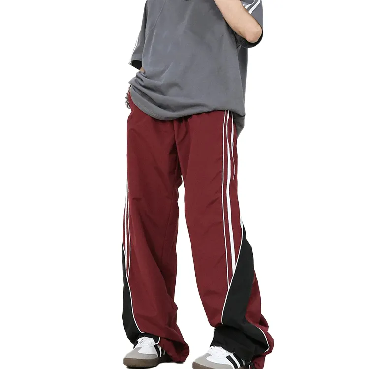 Custom Loose Sport Patchwork Nylon Pants Wide Leg Waterproof Baggy Nylon Track Pants Men