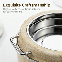 Chauffe-plats électrique rond en acier inoxydable à grain de bois pour soupes et bouillons, idéal pour la restauration, les mariages, les banquets et les fêtes à domicile