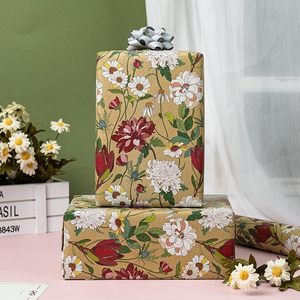 5 meters daily watercolor red <b>white</b> flower pattern kraft <b>paper</b> <b>wrapping</b> <b>paper</b> for mothers' day and valentine's day - Product Image 2