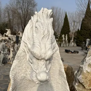 Statue de tête de dragon en marbre, artistique, décoration en pierre antique de jardin