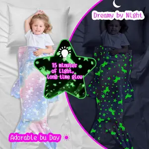 100% Polyester Flannel Magic Luminous Children Blanket Customized Pattern Star Unicorn Glow In The Dark Blankets For Kids