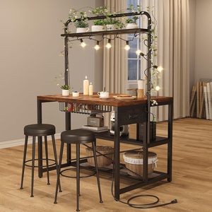 Mesa de Cocina Grande de 46 Pulgadas con Tomacorriente, Estante de Almacenamiento de 3 Niveles para Microondas, Estante para <span class=keywords><strong>Horno</strong></span>, Construcción Metálica, 5 Ganchos, Acabado Antiguo - Product Image 5