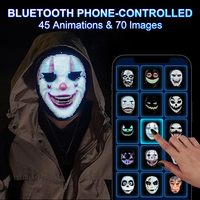 Masque facial LED Bluetooth programmable rechargeable intelligent et lumineux pour fête d'Halloween, écologique, autonomie de 10 à 12 heures, couvrant tout le visage