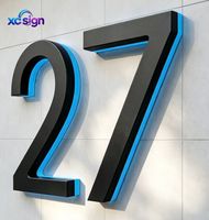 Enseigne de numéro de maison personnalisée en 3D rétroéclairée par LED, cadre en acier inoxydable, panneau en acrylique, étanche IP65, décoration pour maisons, hôtels, bâtiments, promotion