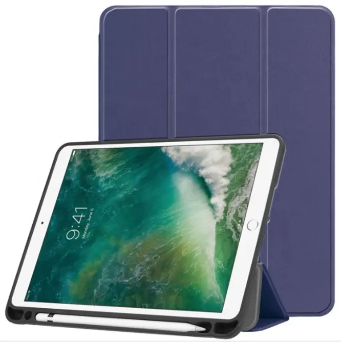 Yeni 10.2 inç iPad kılıfı kalemlik Trifold akıllı Ultra ince PU deri kılıf Apple iPad 10.2 durumda 8th nesil