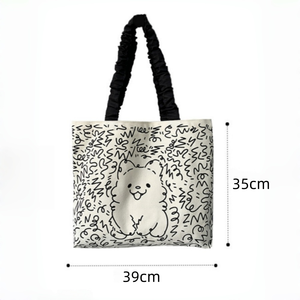Sac fourre-tout en toile pour femme, motif chat et chien de dessin animé mignon, grande capacité, idéal pour l'été, pour étudiants et le shopping - Product Image 5