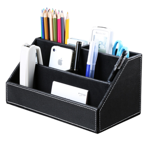 Japanese & Korean Style Multi-Functional Student Desktop Pen Holder Leather Stationery Storage Box with <b>Bins</b> - Product Image 1