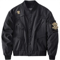 Blouson Bomber Homme Printemps Automne Oversize Style Workwear Moto Harley Rétro 100% Polyester Broderie Motif Cœur