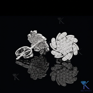 Lab Grown Diamond Swirl Pinwheel <b>Stud</b> Earrings Pave Cluster 18K Solid Gold Luxury Fine Women's Jewelry Wedding Bridal - Product Image 2