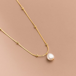 Joyería elegante, Plata de Ley 925, perlas barrocas, cuentas redondas, bolas doradas, <span class=keywords><strong>cadena</strong></span> de hueso de serpiente para mujer - Product Image 4