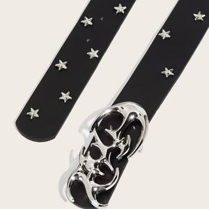 Cintura da Uomo in Pelle PU Nera di Alta Qualità con Fibbia in Lega, Stile Casual HipHop Punk, Fibbia a Croce, Larghezza 38mm, Stampa a Trasferimento Termico - Product Image 5