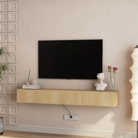 Mueble de TV de Pared Estilo Japandi Directo de Fábrica con Puertas de Panel de Listones y Diseño sin Tiradores para Mayoristas, Pedidos al por Mayor