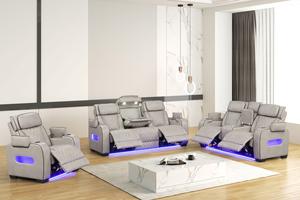 JS 가구 모던 럭셔리 시네마 의자 리클라이너 소파 세트 마사지 기능 포함 에어 레더 업홀스터리 리클라이너 - Product Image 3