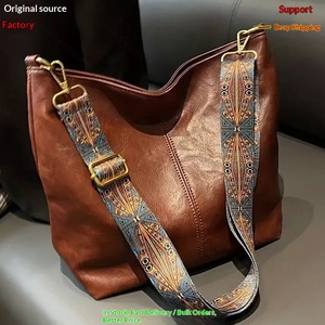 Retro stijl geometrisch print riemtas van PU leer, grote capaciteit, dames schoudertas, promotionele cadeautasjes - Product Image 2