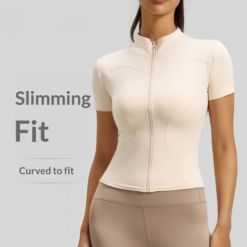 High-Elasticity Breathable Yoga Jacket Tight-Fitting Running Top Bare-Skin Feeling Fitness Sports Short-Sleeve Women