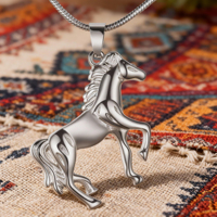 Collier unisexe style Hip Hop en acier inoxydable plaqué argent avec pendentif cheval de la prospérité, étanche, cadeau tendance, chaîne à maillons