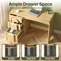 Houten bureau met gebogen laden en archiefopbergruimte, moderne computertafel voor thuiskantoor, kaptafel voor slaapkamer en studeerkamer