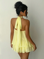 Robe d'été élégante et confortable pour femme, coupe ajustée, dos nu, licol, taille nouée, couleur unie, polyvalente, idéale pour les vacances