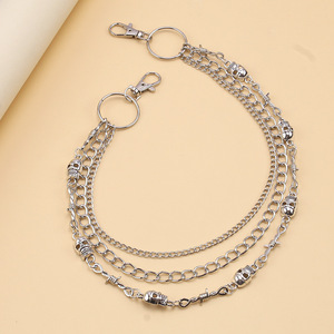Cadena de cintura triple con calavera Yueli, estilo punk hip hop, plata tibetana, accesorio de uso diario. - Product Image 3